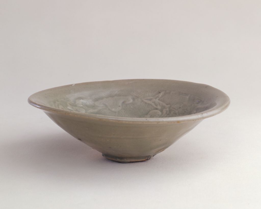 图片[1]-Blue-glaze printing lotus bowl for children in Yaozhou kiln-China Archive